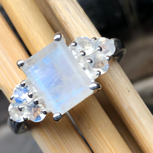 Genuine Rainbow Moonstone 925 Solid Sterling Silver Ring Size 6, 7, 8, 9 - Natural Rocks by Kala