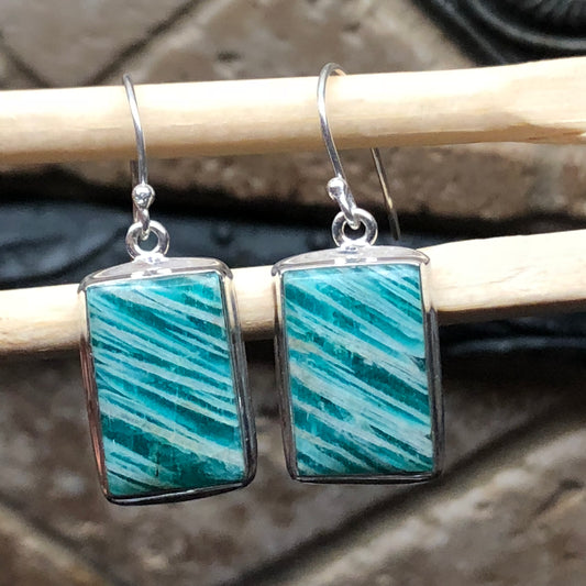 Natural Green Amazonite 925 Solid Sterling Silver Earrings 30mm - Natural Rocks by Kala