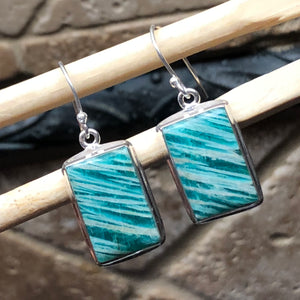 Natural Green Amazonite 925 Solid Sterling Silver Earrings 30mm - Natural Rocks by Kala