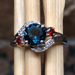 Natural 1.25ct London Blue Topaz, Garnet 925 Sterling Silver Engagement Ring Size 6, 7, 8, 9 - Natural Rocks by Kala