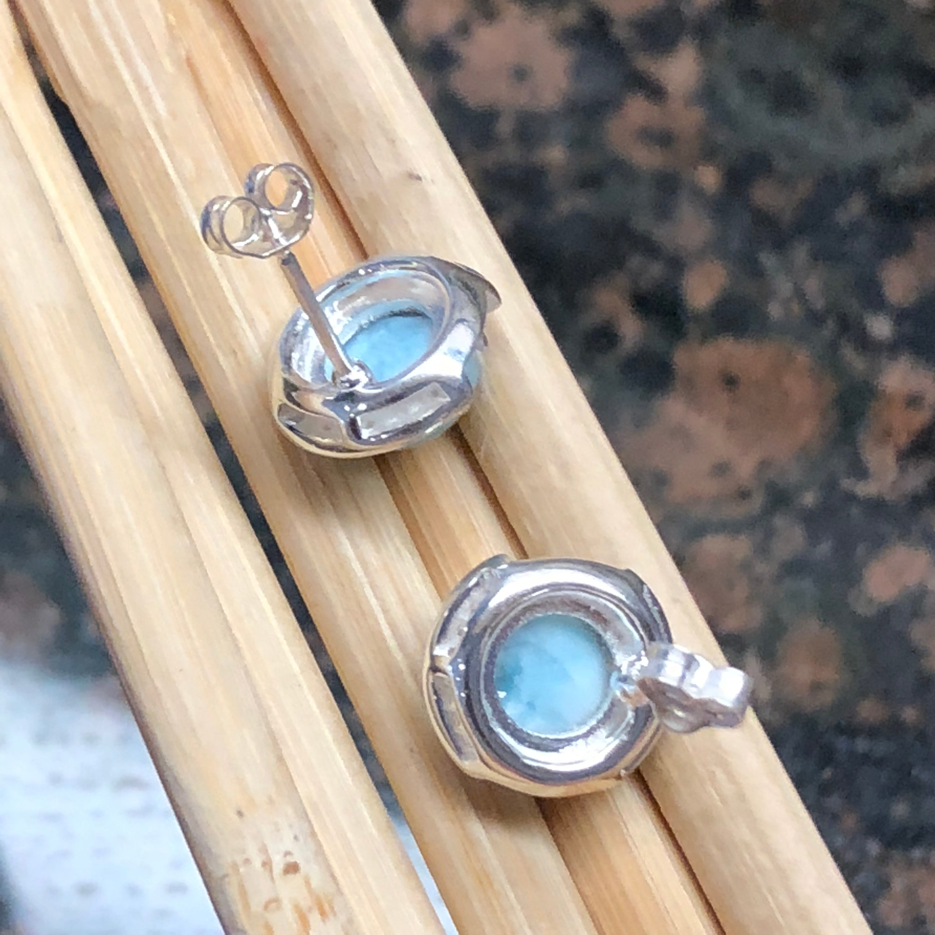 Natural Dominican Larimar 925 Solid Sterling Silver Earrings 12mm - Natural Rocks by Kala