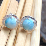 Natural Dominican Larimar 925 Solid Sterling Silver Earrings 12mm - Natural Rocks by Kala