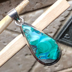 Natural Malachite in Azurite 925 Solid Sterling Silver Pendant 35mm - Natural Rocks by Kala