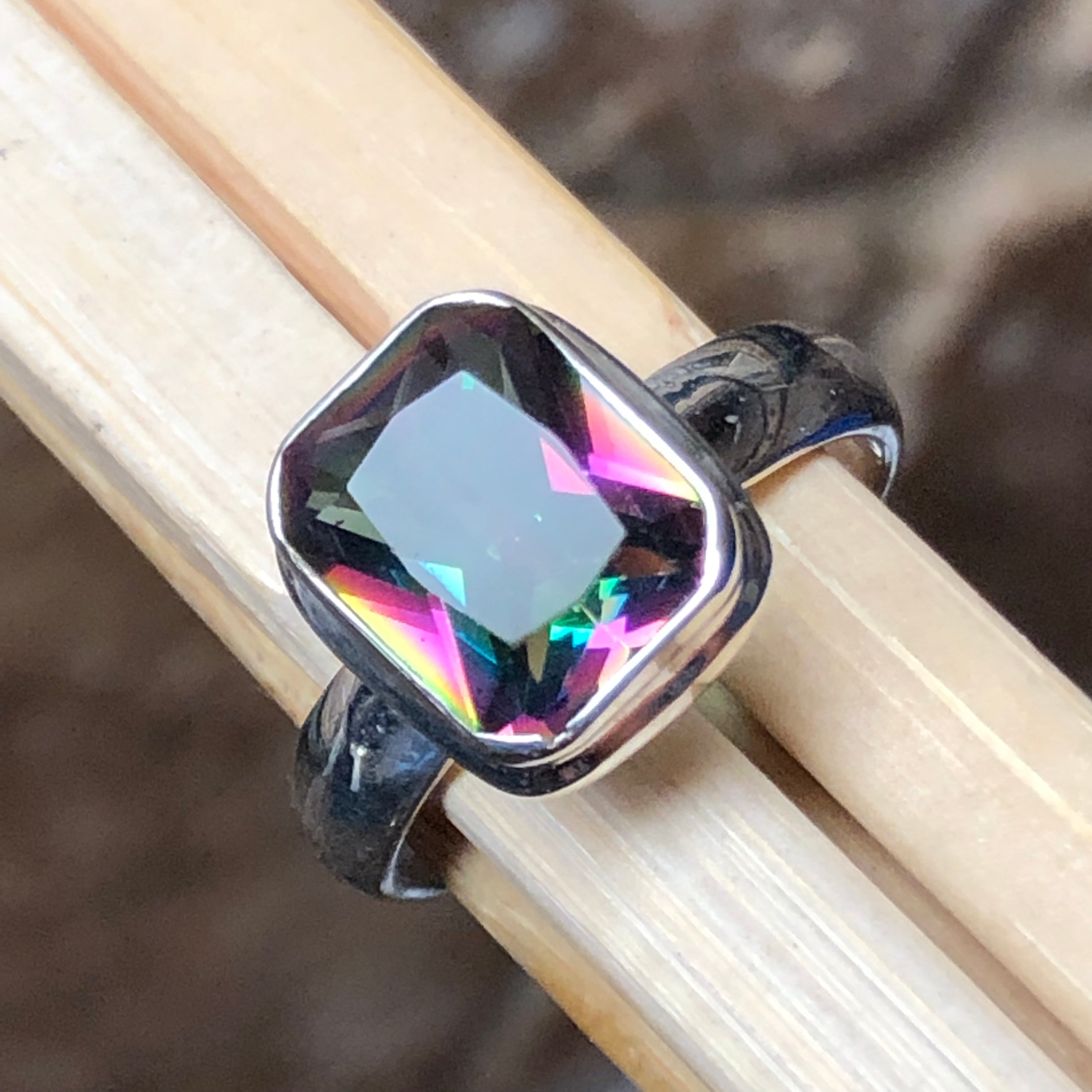 2ct Mystic Topaz 925 Solid Sterling Silver Ring Size 6.5, 7, 7.5, 8 - Natural Rocks by Kala