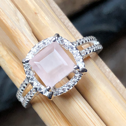 Natural 1.5ct Pink Rose Quartz 925 Sterling Silver Engagement Ring Size 6, 7, 8, 9 - Natural Rocks by Kala