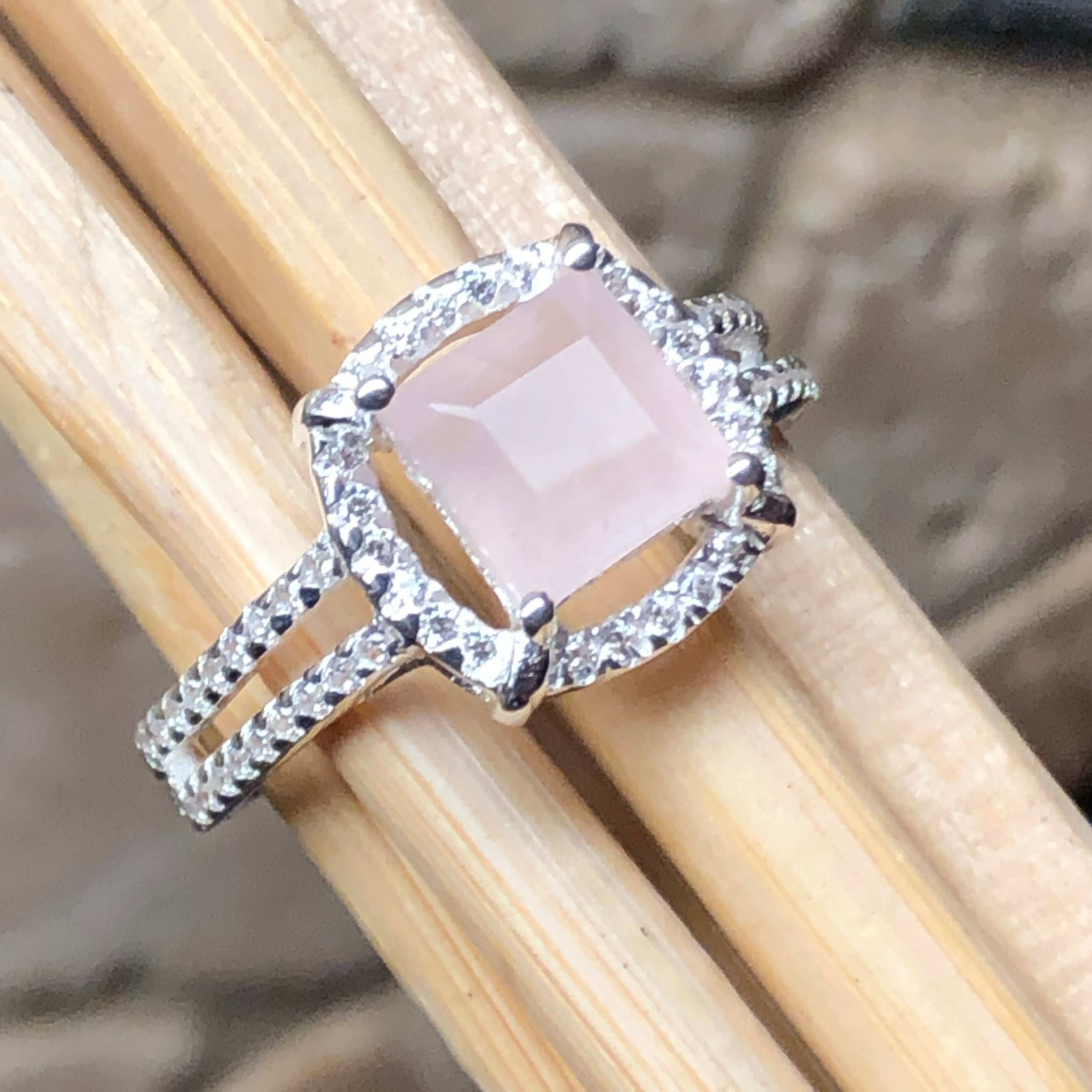 Natural 1.5ct Pink Rose Quartz 925 Sterling Silver Engagement Ring Size 6, 7, 8, 9 - Natural Rocks by Kala