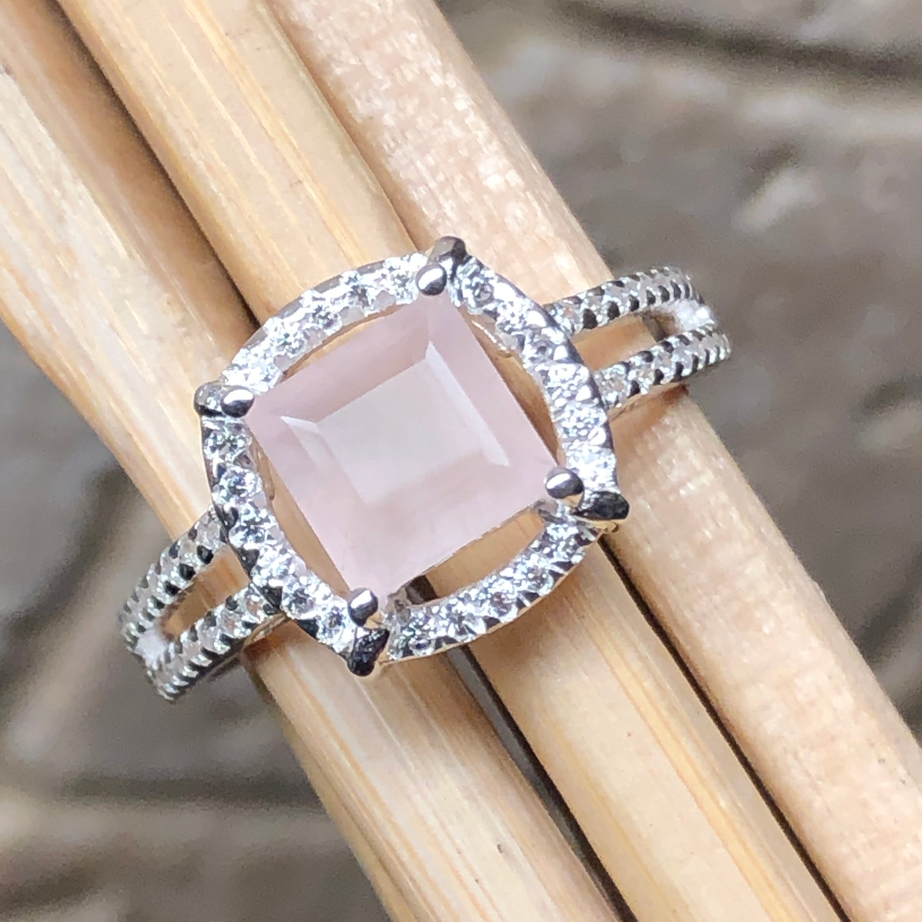 Natural 1.5ct Pink Rose Quartz 925 Sterling Silver Engagement Ring Size 6, 7, 8, 9 - Natural Rocks by Kala
