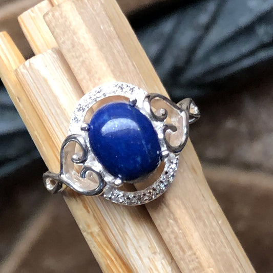 Natural Blue Lapis Lazuli 925 Solid Sterling Silver Engagement Ring Size 6, 7, 8, 9 - Natural Rocks by Kala