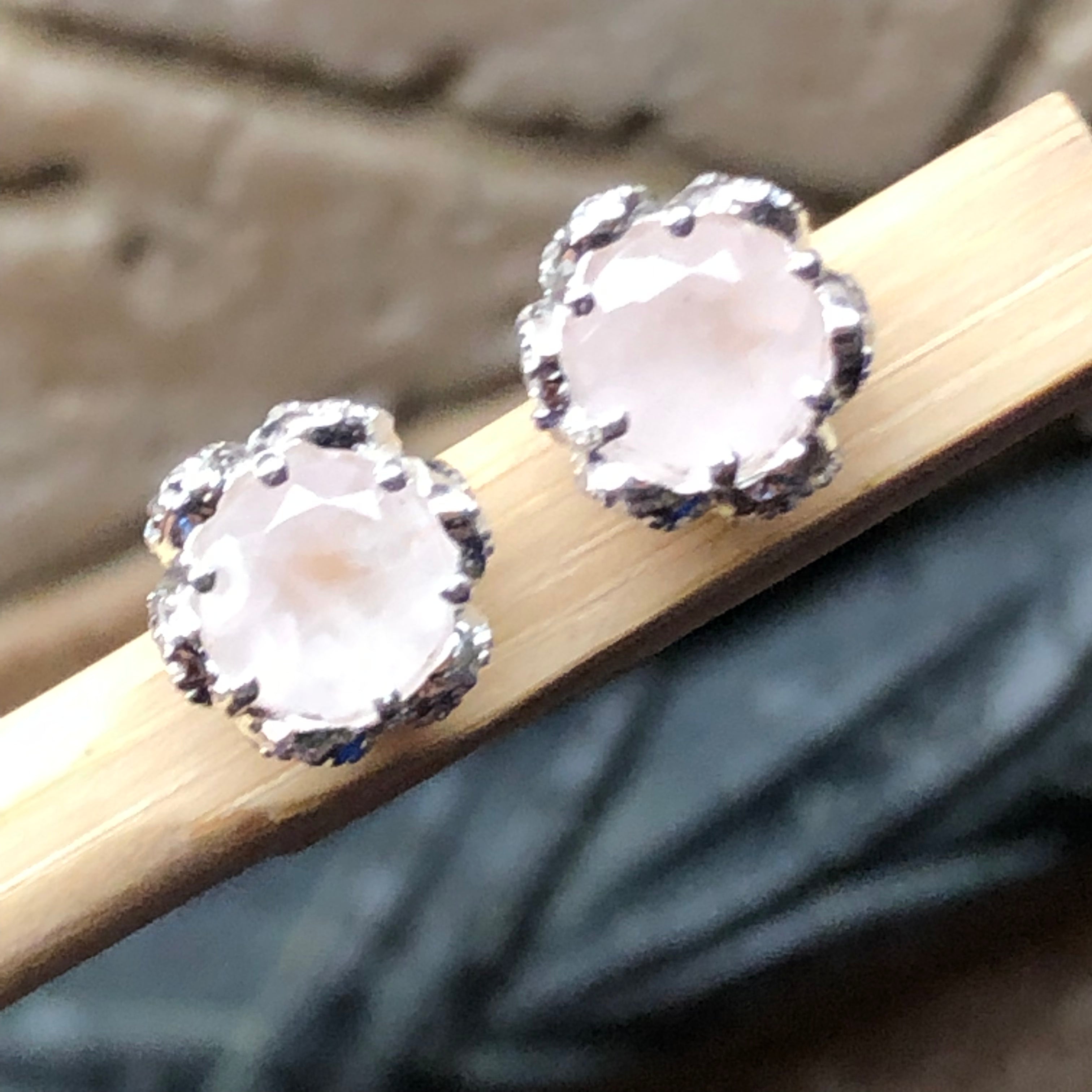 Natural 2ct Pink Rose Quartz 925 Solid Sterling Silver Earrings 7mm - Natural Rocks by Kala