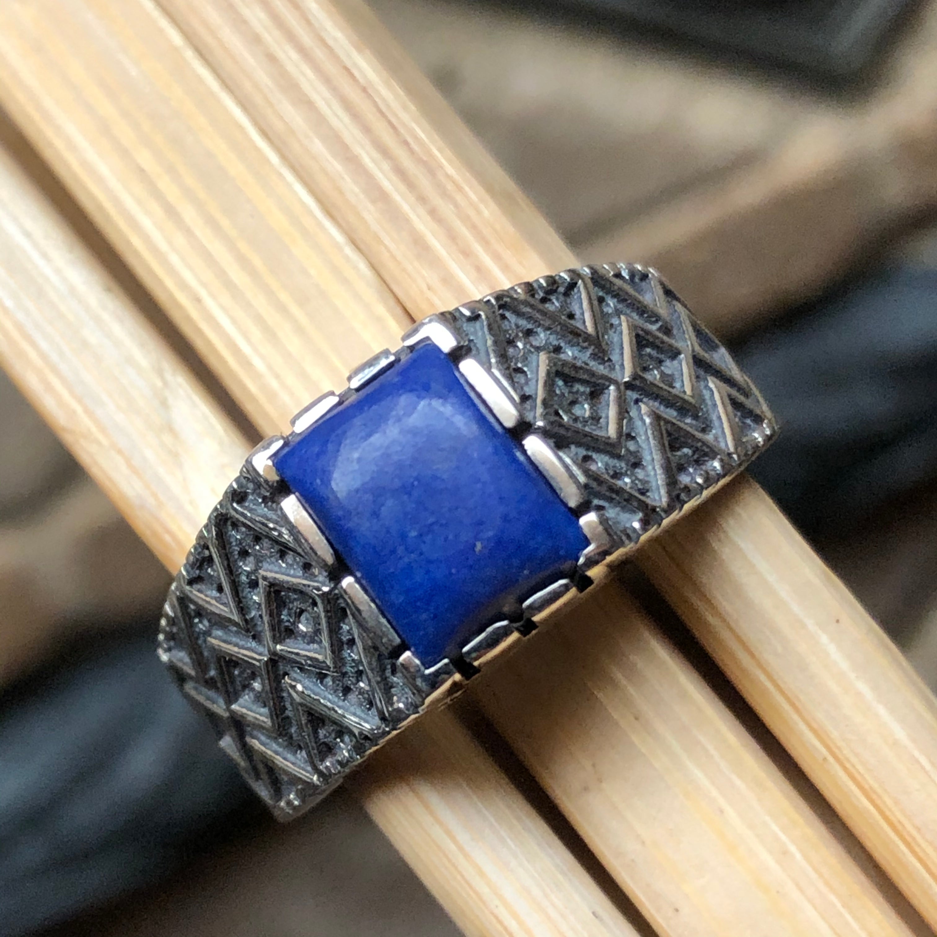 Natural Blue Lapis Lazuli 925 Solid Sterling Silver Men's Ring Size 8, 9, 10, 11, 12, 13 - Natural Rocks by Kala