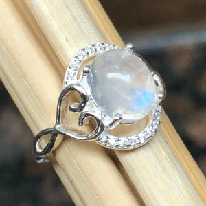 Natural Rainbow Moonstone 925 Solid Sterling Silver Engagement Ring Size 6, 7, 8.75, 9 - Natural Rocks by Kala