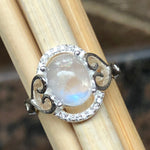 Natural Rainbow Moonstone 925 Solid Sterling Silver Engagement Ring Size 6, 7, 8.75, 9 - Natural Rocks by Kala