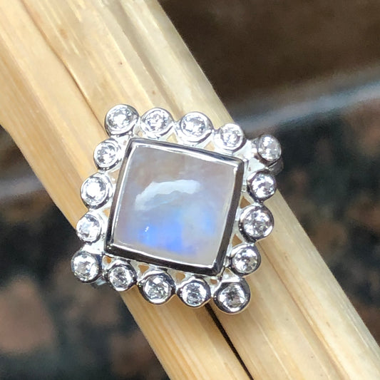 Natural Rainbow Moonstone 925 Solid Sterling Silver Engagement Ring Size 6, 7, 8, 9 - Natural Rocks by Kala