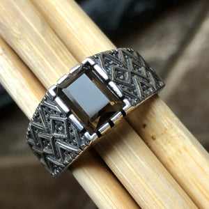 Natural 2ct Smoky Topaz 925 Solid Sterling Silver Men's Ring Size 8, 9, 10, 11, 12, 13 - Natural Rocks by Kala
