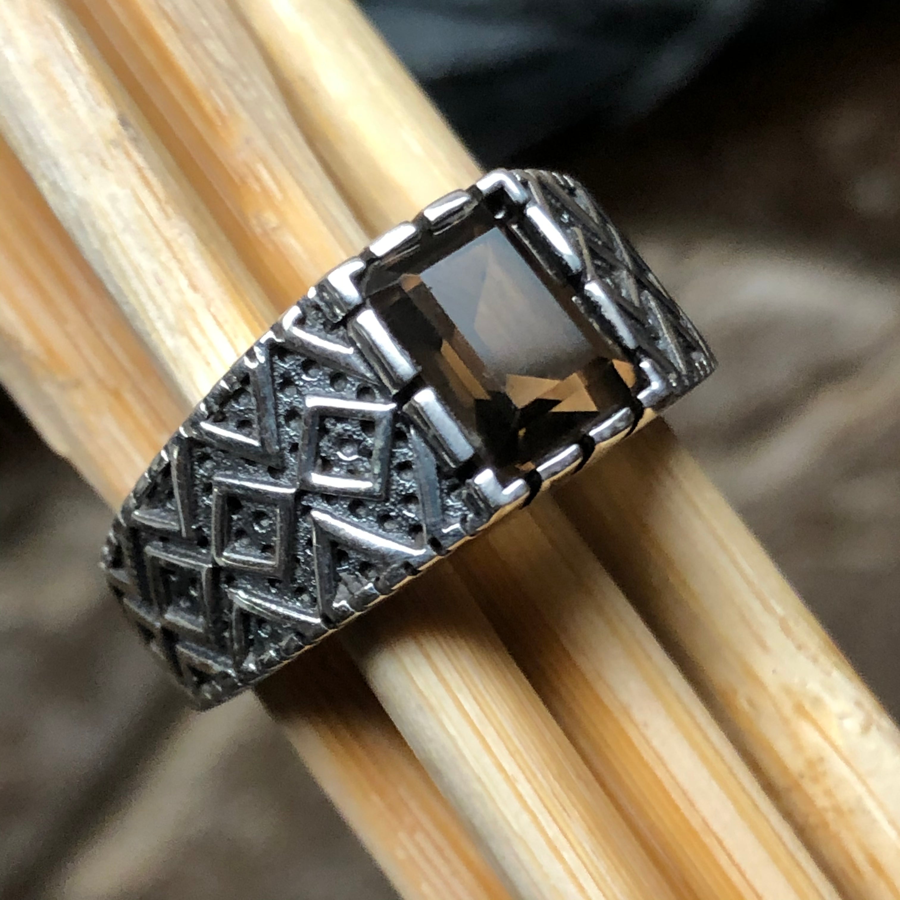 Natural 2ct Smoky Topaz 925 Solid Sterling Silver Men's Ring Size 8, 9, 10, 11, 12, 13 - Natural Rocks by Kala