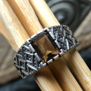 Natural 2ct Smoky Topaz 925 Solid Sterling Silver Men's Ring Size 8, 9, 10, 11, 12, 13 - Natural Rocks by Kala