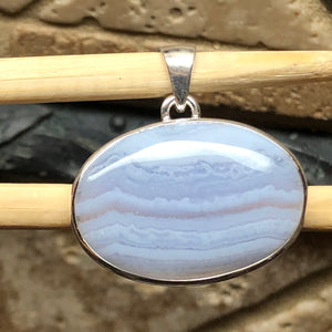 Natural Blue Lace Agate 925 Sterling Silver Pendant 30mm - Natural Rocks by Kala
