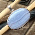 Natural Blue Lace Agate 925 Sterling Silver Pendant 30mm - Natural Rocks by Kala