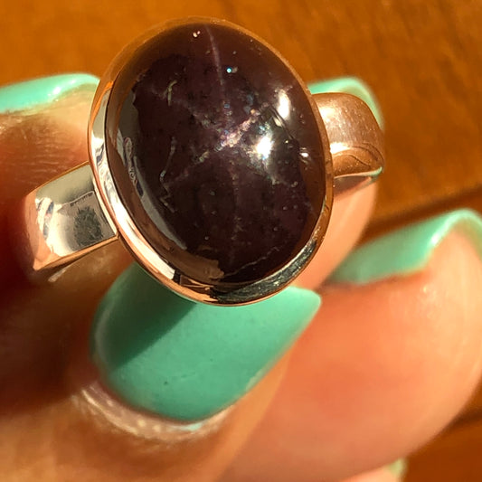 Natural Star Garnet, 6 Pointed Star Garnet 925 Solid Sterling Silver Ring Size 9 - Natural Rocks by Kala
