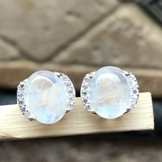 Natural Rainbow Moonstone 925 Solid Sterling Silver Earrings 10mm - Natural Rocks by Kala