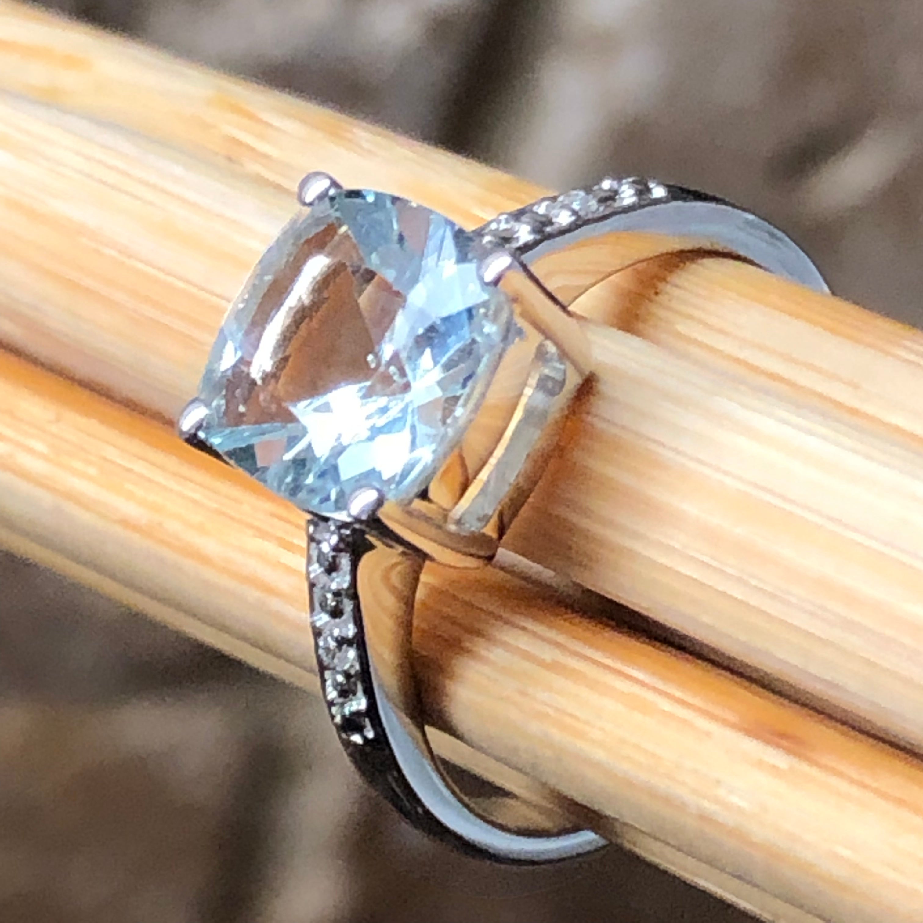 Natural 1ct Blue Aquamarine 925 Solid Sterling Silver Engagement Ring Size 6, 7, 8, 9 - Natural Rocks by Kala