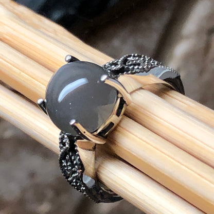 Natural Grey Orthoclase Moonstone 925 Sterling Silver Engagement Ring Size 6, 7, 8, 9 - Natural Rocks by Kala