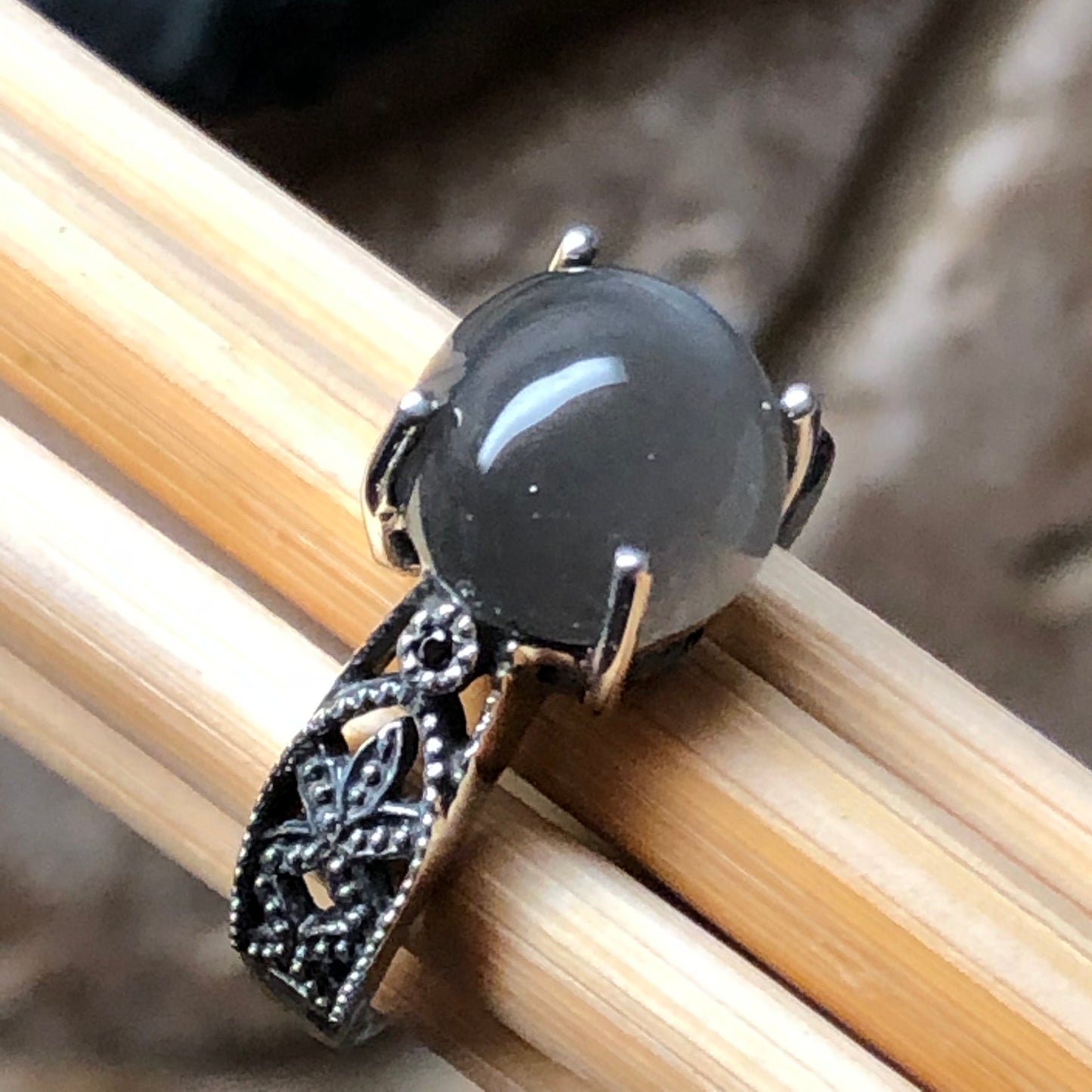 Natural Grey Orthoclase Moonstone 925 Sterling Silver Engagement Ring Size 6, 7, 8, 9 - Natural Rocks by Kala