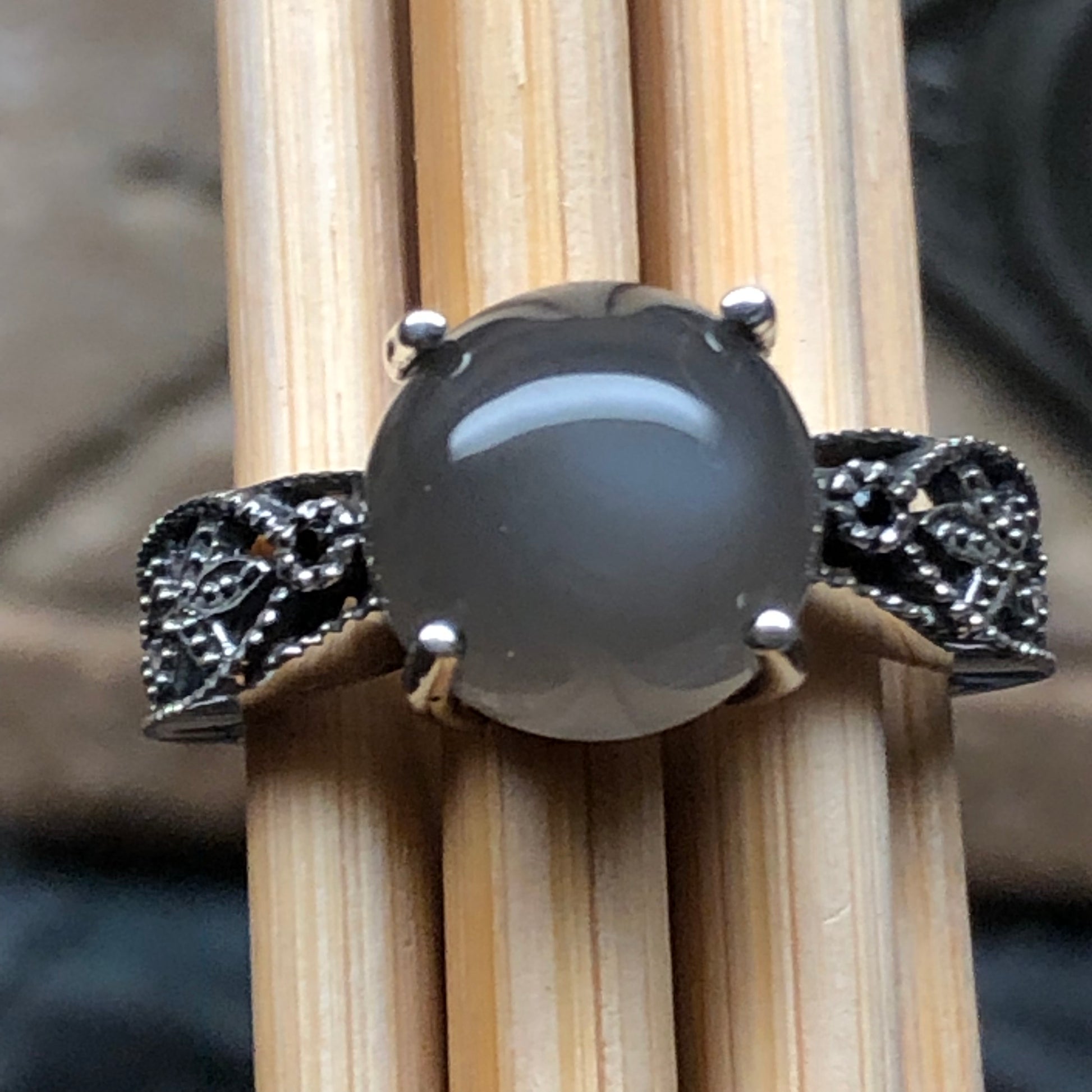 Natural Grey Orthoclase Moonstone 925 Sterling Silver Engagement Ring Size 6, 7, 8, 9 - Natural Rocks by Kala