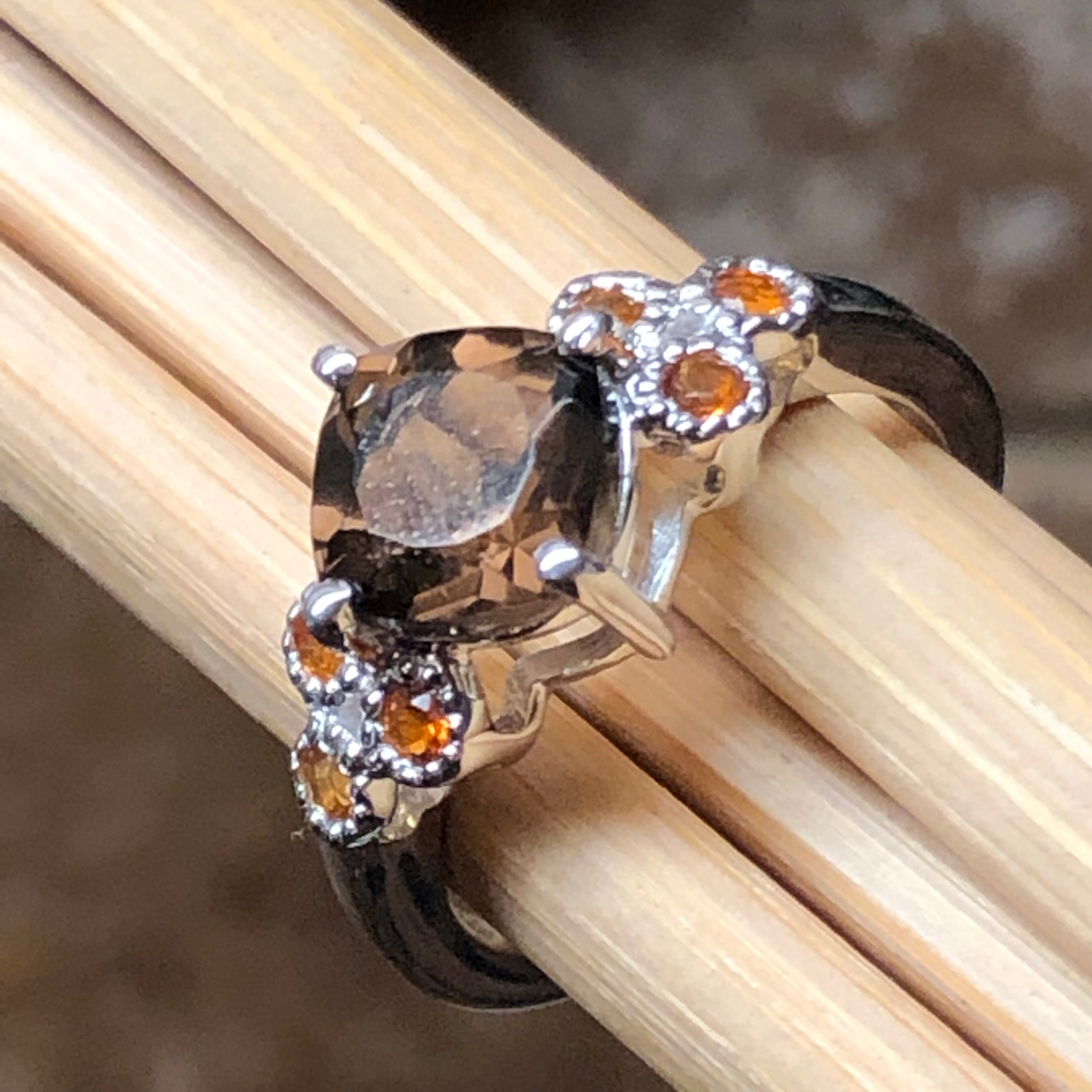 Genuine 1ct Smoky Topaz, Golden Citrine 925 Solid Sterling Silver Engagement Ring Size 6, 7, 8, 9 - Natural Rocks by Kala