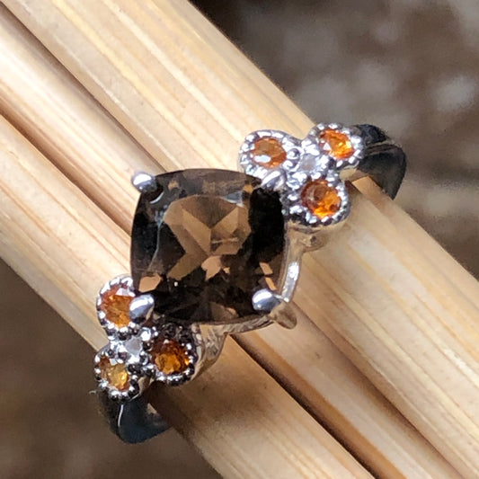 Genuine 1ct Smoky Topaz, Golden Citrine 925 Solid Sterling Silver Engagement Ring Size 6, 7, 8, 9 - Natural Rocks by Kala
