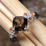 Genuine 1ct Smoky Topaz, Golden Citrine 925 Solid Sterling Silver Engagement Ring Size 6, 7, 8, 9 - Natural Rocks by Kala