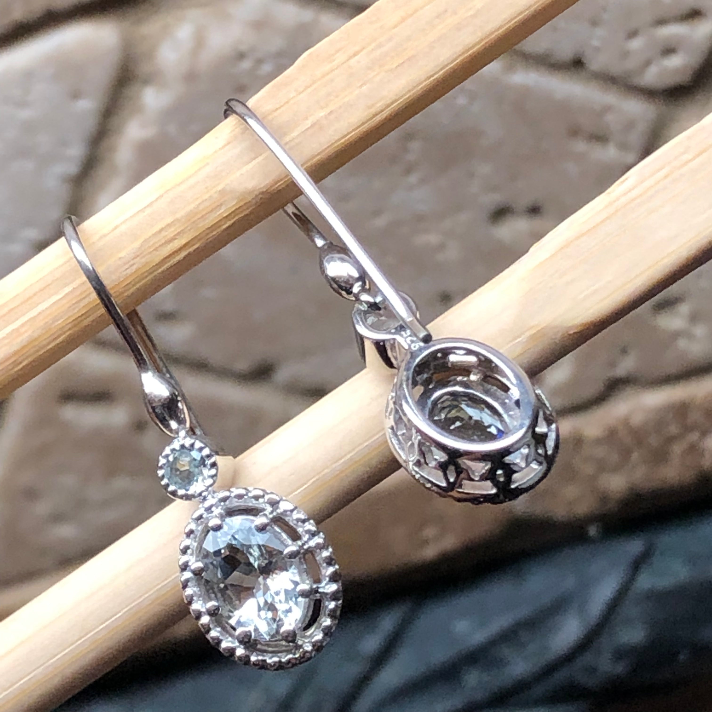 Natural 4ct Blue Aquamarine 925 Solid Sterling Silver Earrings 25mm - Natural Rocks by Kala
