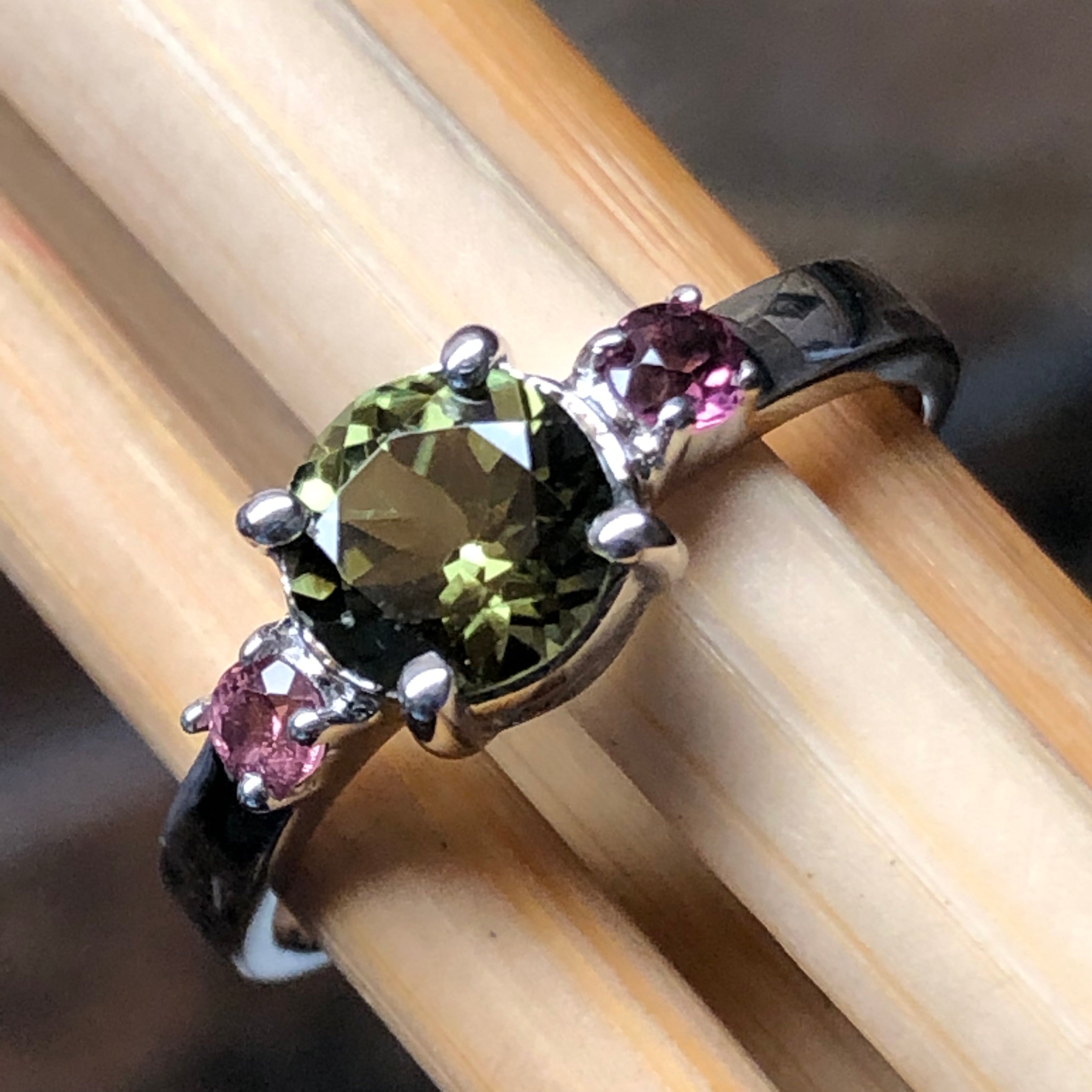 Natural Green Tourmaline, Pink tourmaline 925 Solid Sterling Silver Engagement Ring Size 4.25, 5, 6, 7, 8, 9 - Natural Rocks by Kala