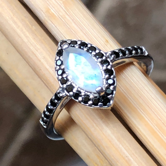 Natural Rainbow Moonstone, Spinel 925 Sterling Silver Engagement Ring Size 6, 7, 8, 9 - Natural Rocks by Kala
