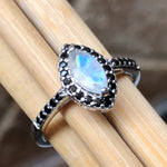 Natural Rainbow Moonstone, Spinel 925 Sterling Silver Engagement Ring Size 6, 7, 8, 9 - Natural Rocks by Kala