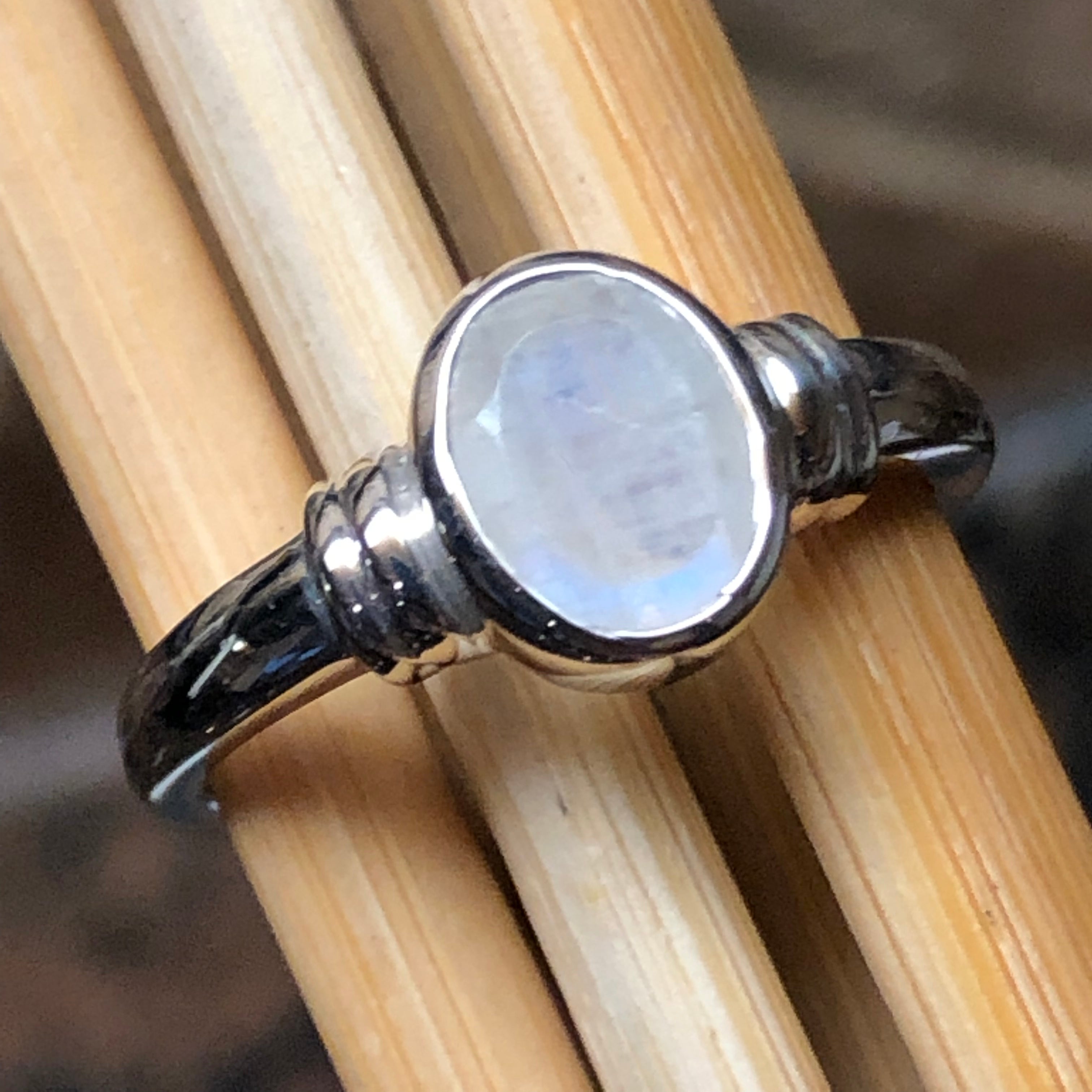 Natural Rainbow Moonstone 925 Sterling Silver Engagement Ring Size 6, 7, 8, 9 - Natural Rocks by Kala