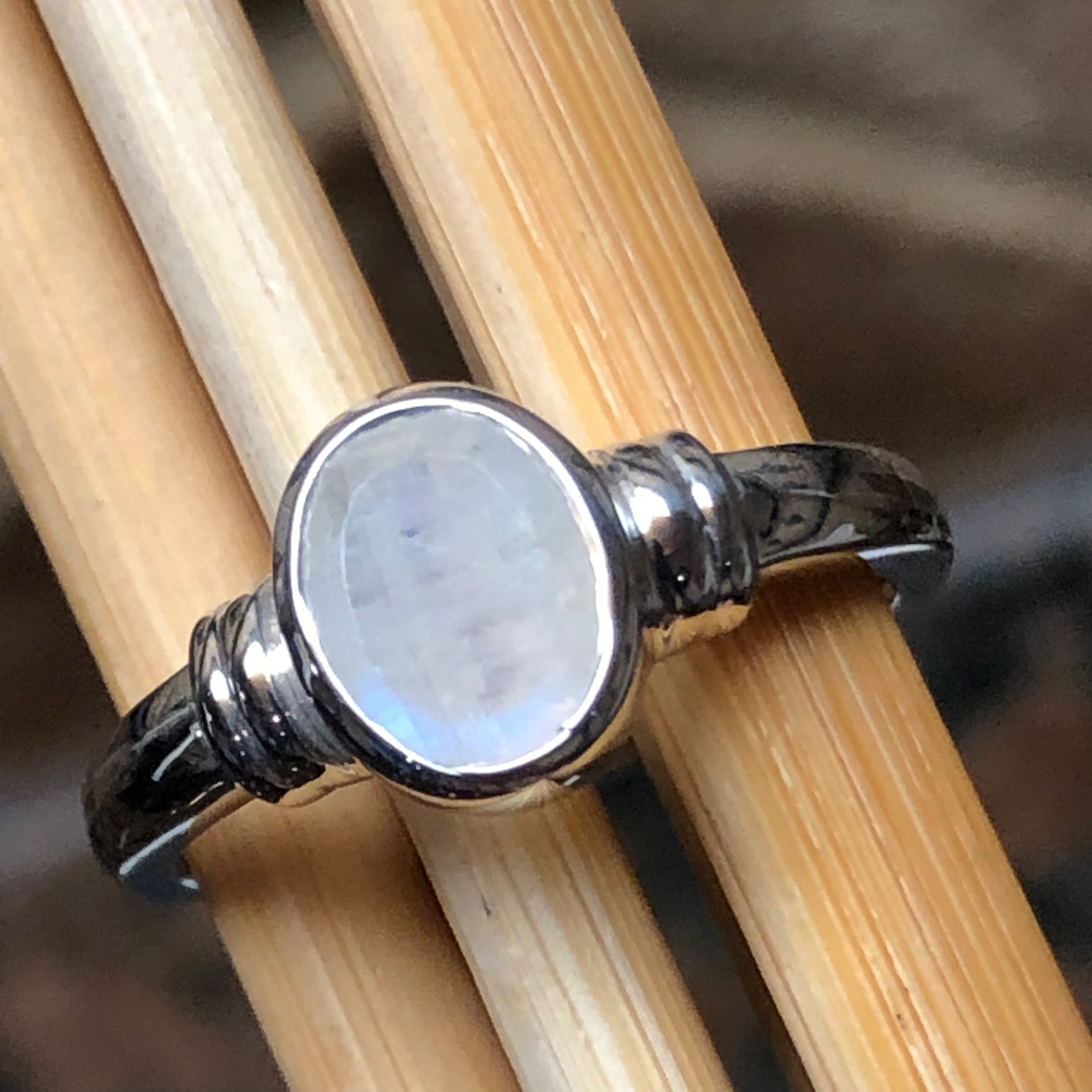 Natural Rainbow Moonstone 925 Sterling Silver Engagement Ring Size 6, 7, 8, 9 - Natural Rocks by Kala