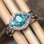 Natural Green Emerald, White Topaz 925 Solid Sterling silver Engagement Ring Size 6, 7, 8, 9 - Natural Rocks by Kala