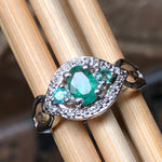 Natural Green Emerald, White Topaz 925 Solid Sterling silver Engagement Ring Size 6, 7, 8, 9 - Natural Rocks by Kala