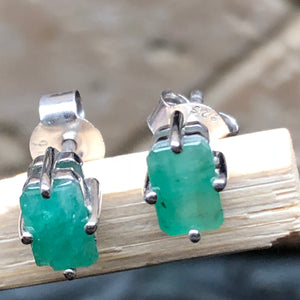 Natural Green Emerald 925 Solid Sterling Silver Earrings 7mm - Natural Rocks by Kala