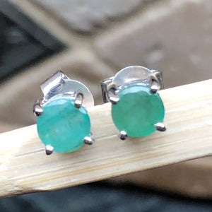 Natural Green Emerald 925 Solid Sterling Silver Earrings 5mm - Natural Rocks by Kala
