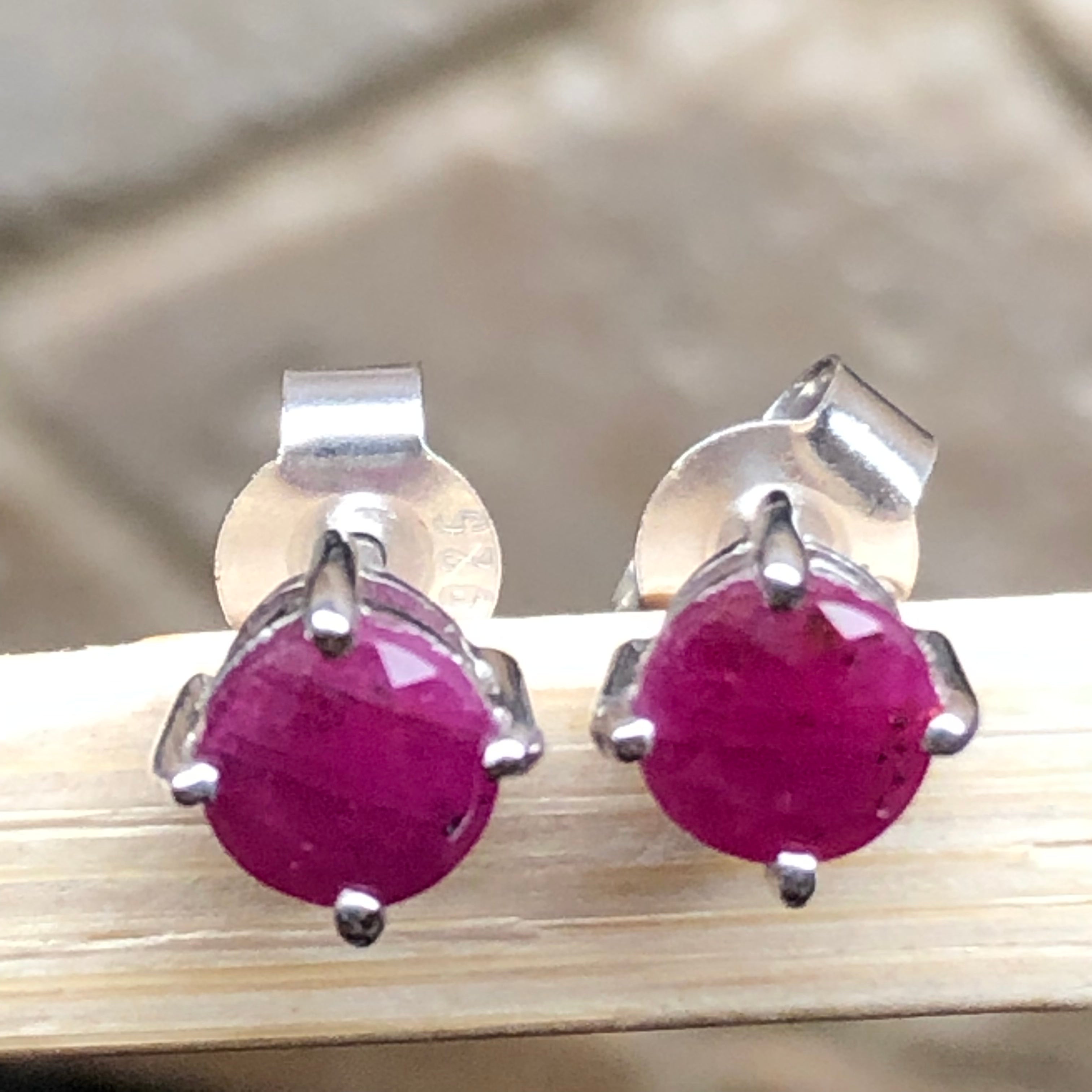 Natural Ruby 925 Solid Sterling Silver Earrings 5mm - Natural Rocks by Kala