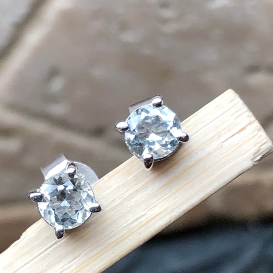 Natural Blue Aquamarine 925 Solid Sterling Silver Earrings 5mm - Natural Rocks by Kala