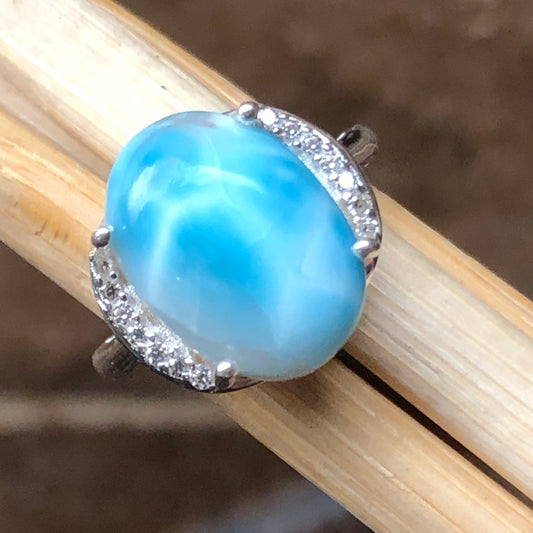 Natural Dominican Larimar 925 Solid Sterling Silver Engagement Ring Size 6, 7 - Natural Rocks by Kala