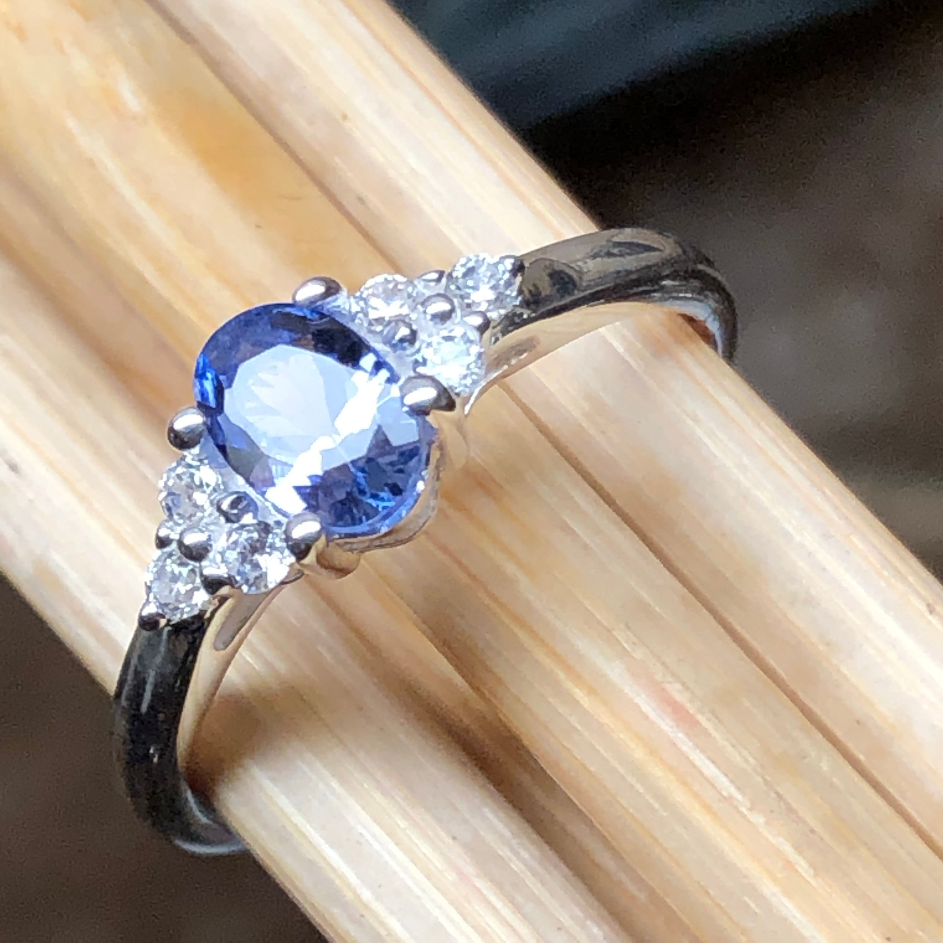 Genuine Blue Tanzanite 925 Solid Sterling Silver Engagement Ring Size 6, 7, 8, 9, 10 - Natural Rocks by Kala