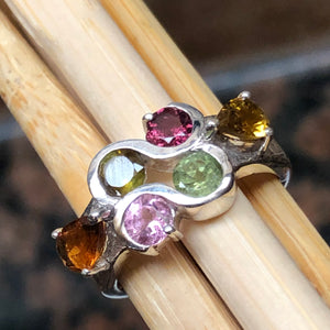 Natural 2.5ct Multicolor Tourmaline 925 Solid Sterling Silver Ring Size 6.25 - Natural Rocks by Kala