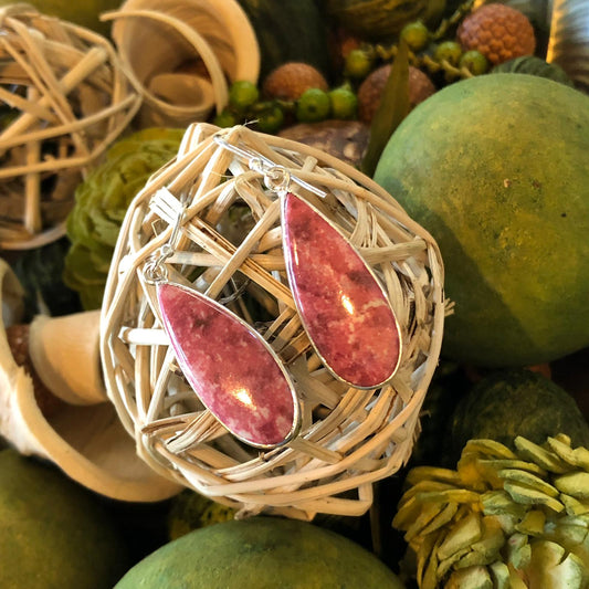 Genuine Pink Thulite 925 Solid Sterling Silver Earrings 45mm - Natural Rocks by Kala