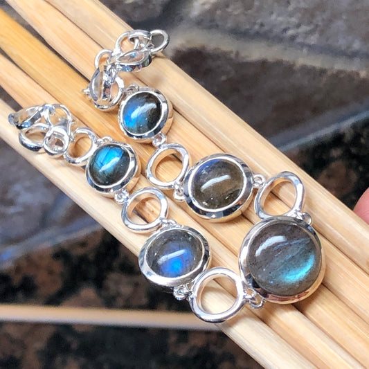 Natural Blue Labradorite 925 Sterling Silver Bracelets 8" - Natural Rocks by Kala
