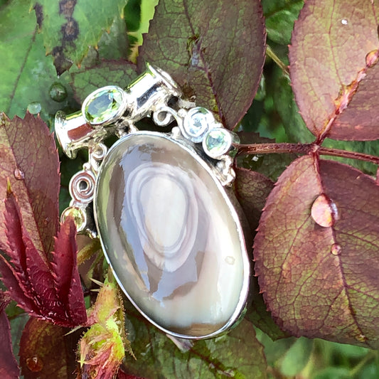 Natural Royal Imperial Jasper, Peridot 925 Solid Sterling Silver Pendant 30mm - Natural Rocks by Kala