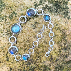 Natural Blue Labradorite 925 Sterling Silver Bracelets 8" - Natural Rocks by Kala